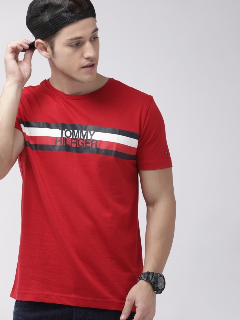 

Tommy Hilfiger Men Red & Black Striped Round Neck T-shirt