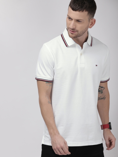 

Tommy Hilfiger Men White Solid Polo Collar T-shirt