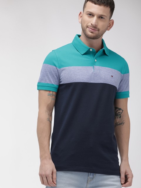 

Tommy Hilfiger Men Blue Colourblocked Slim Fit Polo Collar T-shirt
