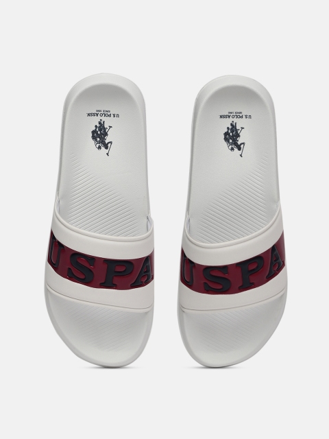 

U.S. Polo Assn. Men White & Red Printed Sliders