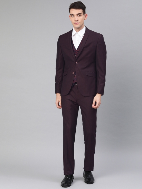 

V Dot Men Burgundy Solid Skinny Fit Single-Breasted Formal Suit