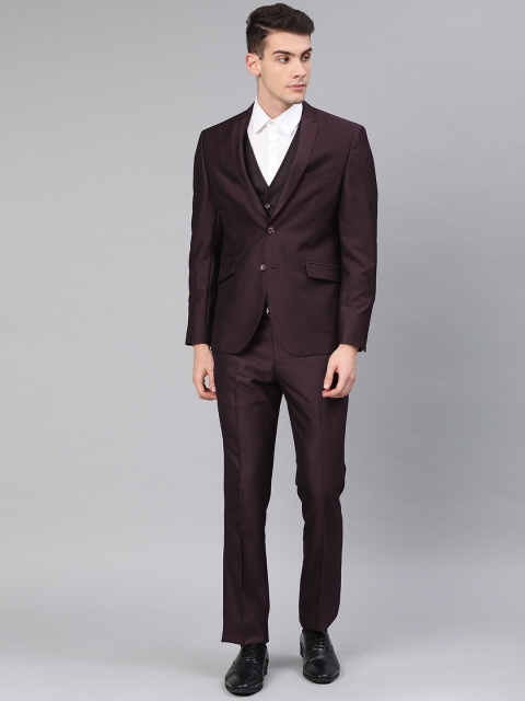 

V Dot Men Maroon Textured Skinny Fit Single-Breasted Party Suit