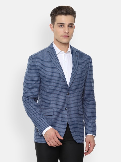 

Van Heusen Men Checked Slim Fit Single-Breasted Formal Blazer, Blue
