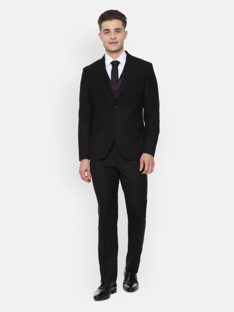 

V Dot Men Black Solid Slim-Fit Single-Breasted Three-Piece Suit