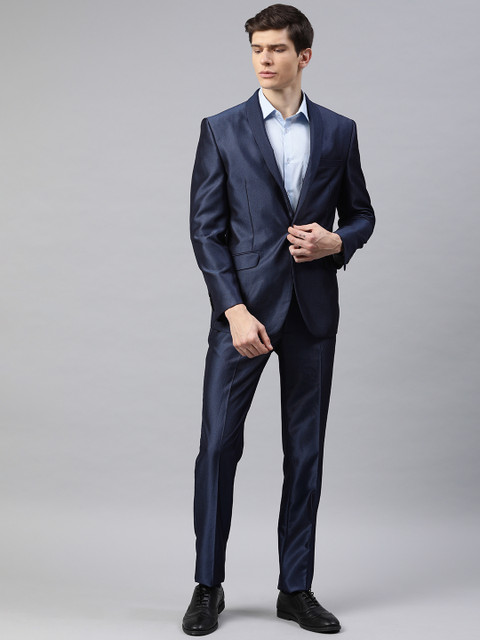 

Van Heusen Men Navy Blue & Black Solid Dual Toned Slim Fit Single-Breasted Party Suit