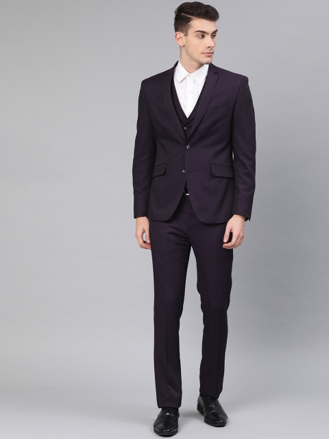 

V Dot Men Purple Self Design Skinny Fit Single-Breasted Formal Suit