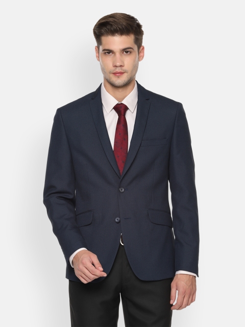 

V Dot Men Navy Blue Solid Single-Breasted Super Slim-Fit Blazers