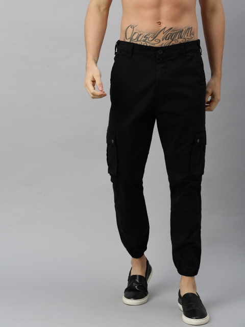 

HERE&NOW Men Black Jogger Fit Solid Cargos