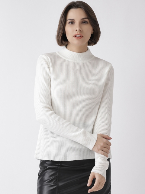 

Madame Women White Ribbed Pullover
