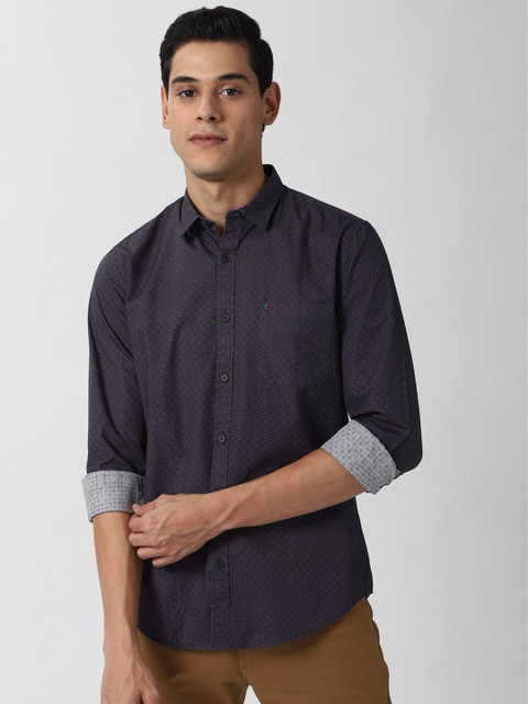 

Peter England Casuals Men Blue & Beige Slim Fit Checked Casual Shirt