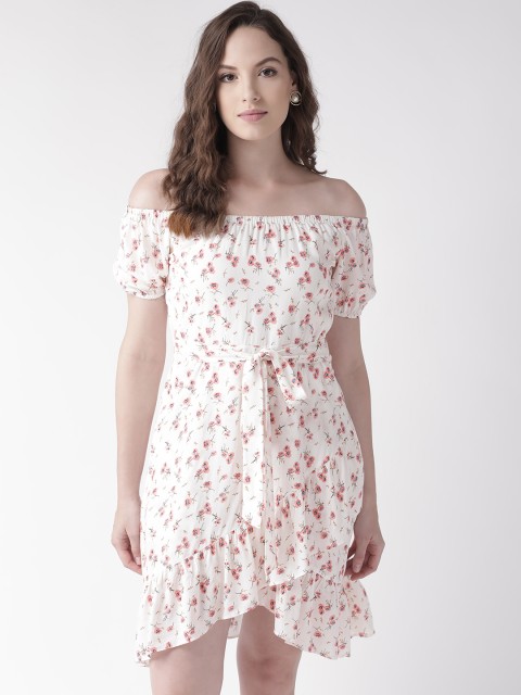 

20Dresses Women White & Peach Printed A-Line Dress