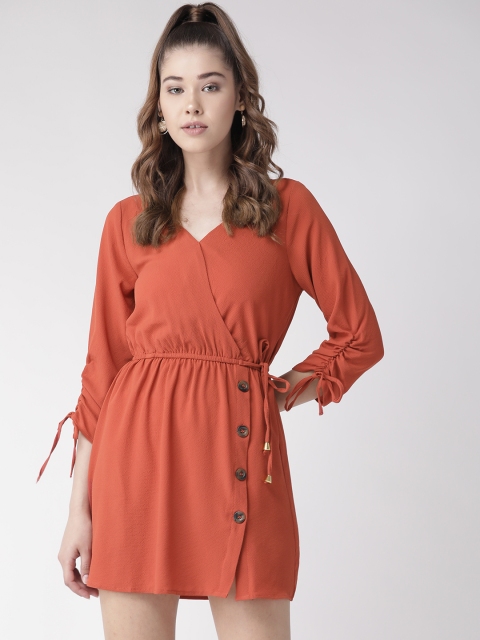 

20Dresses Women Rust Orange Solid Wrap Dress