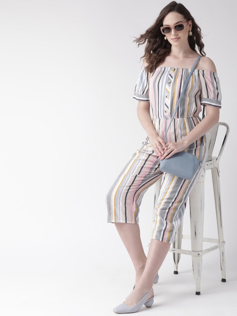 

20Dresses Women Off-White & Blue Striped Capri Jumpsuit