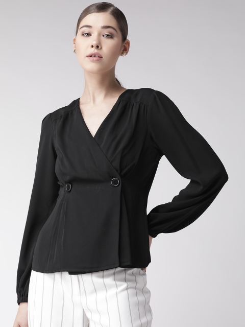 

20Dresses Women Black Solid Wrap Top