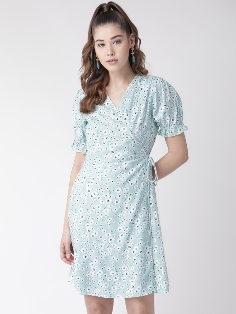 

20Dresses Women Sea Green & White Printed Wrap Dress