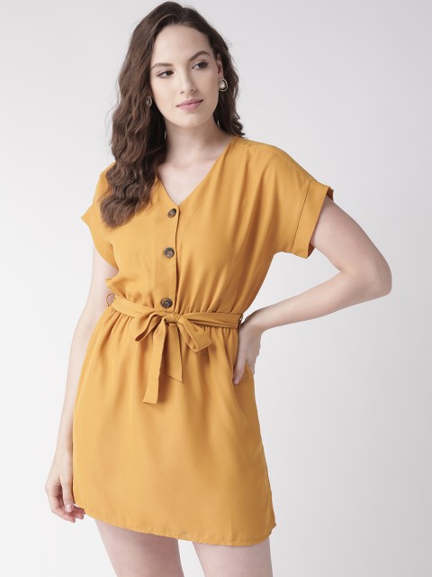 

20Dresses Women Mustard Yellow Solid A-Line Dress