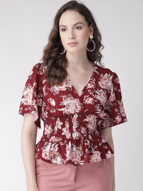 

20Dresses Women Maroon & Pink Floral Printed Wrap Top