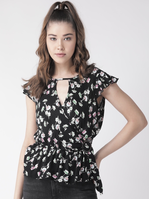

20Dresses Women Black & White Floral Printed Wrap Top