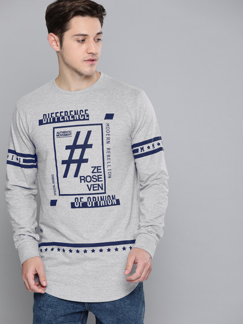 

Difference of Opinion Men Grey Melange Printed Round Neck Pure Cotton T-shirt