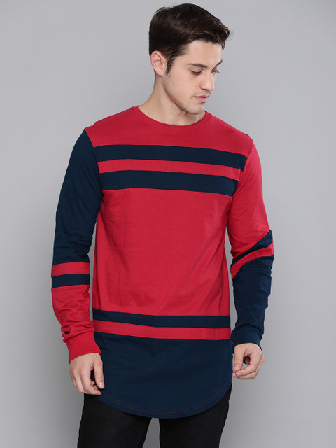 

Difference of Opinion Men Red Striped Round Neck T-shirt