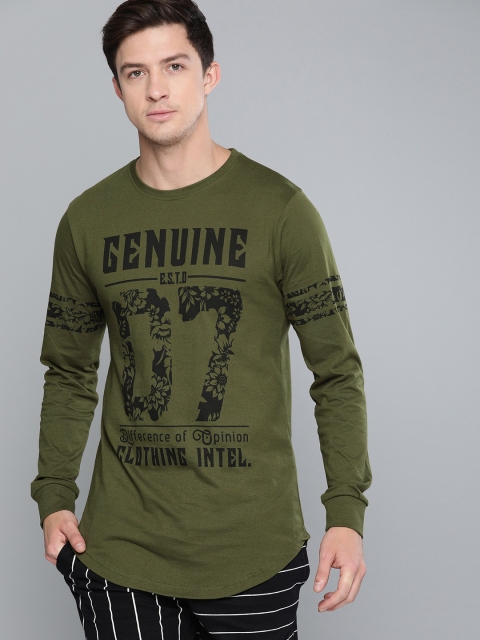 

Difference of Opinion Men Olive Green & Black Printed Round Neck T-shirt