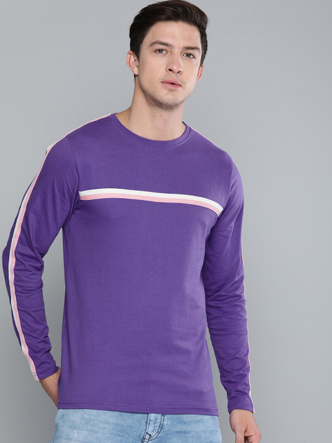 

Difference of Opinion Men Purple Solid Round Neck T-shirt