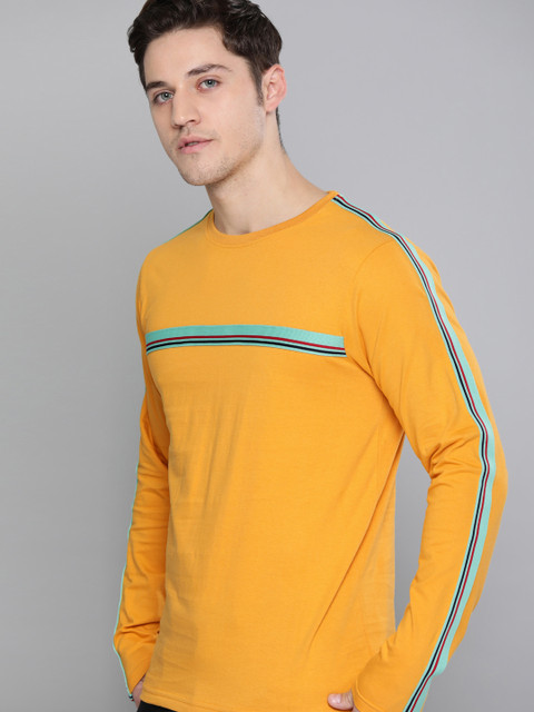 

Difference of Opinion Men Mustard Yellow Striped Round Neck T-shirt
