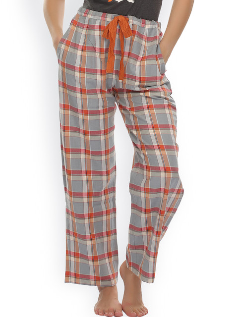 

Clovia Women Grey & Orange Checked Pyjamas NS0493P03XL