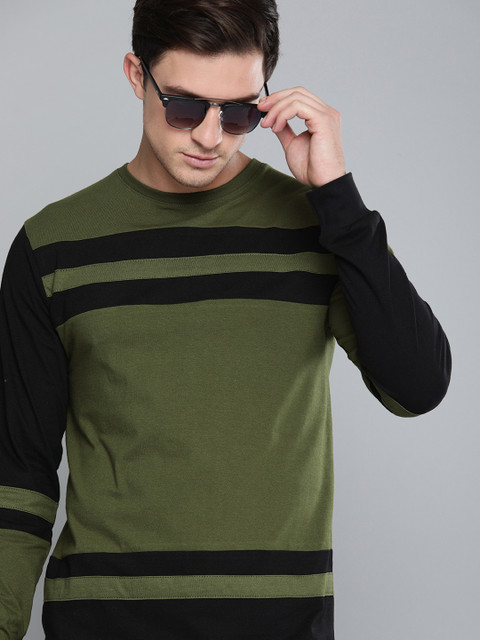 

Difference of Opinion Men Olive Green & Black Colourblocked Round Neck T-shirt