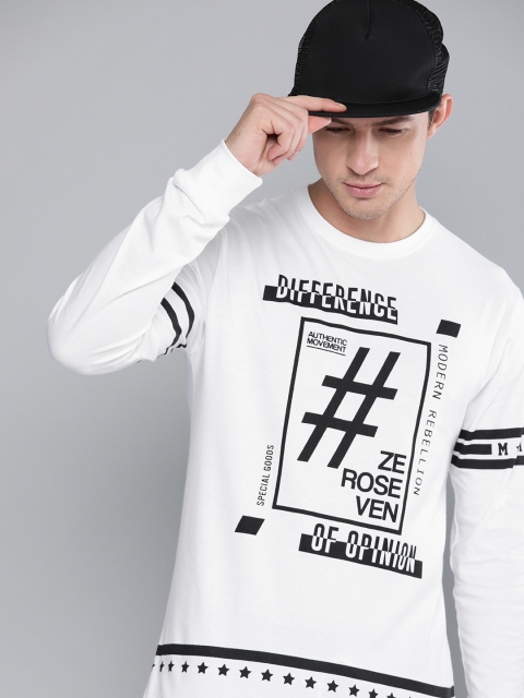 

Difference of Opinion Men White & Black Printed Round Neck T-shirt