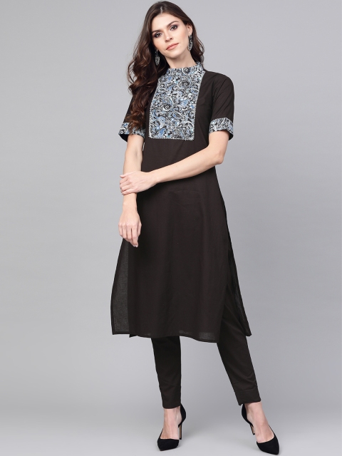 

SIAH Women Black & Blue Yoke Design Kurta with Trousers