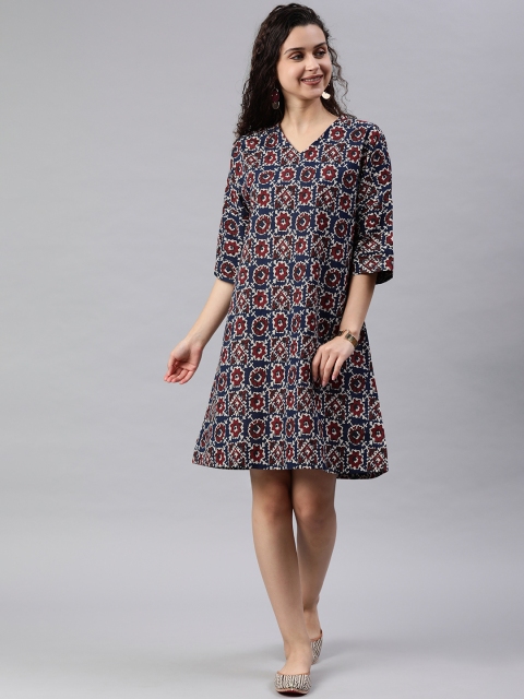 

SIAH Women Navy Blue Printed A-Line Dress