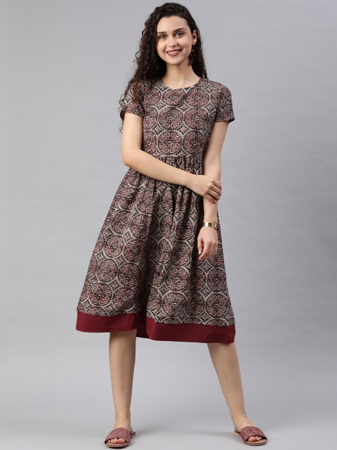 

SIAH Women Brown Printed A-Line Dress