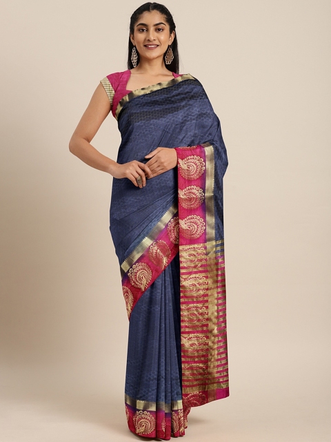 

Pavechas Navy Blue & Pink Art Silk Woven Design Tussar Saree