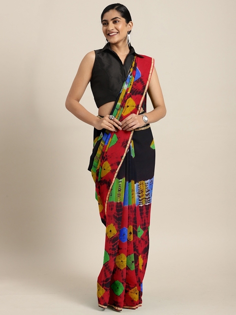 

Pavechas Black Poly Chiffon Dyed Bandhani Saree