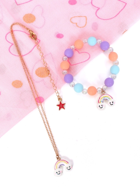 

lil' star Girls Multicoloured Set Of Rainbow Charm Necklace and Bracelet, Multi