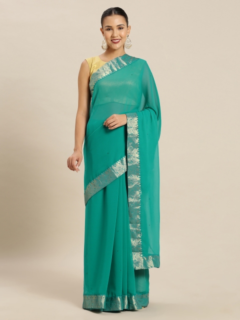 

Mitera Green Embellished Poly Chiffon Saree