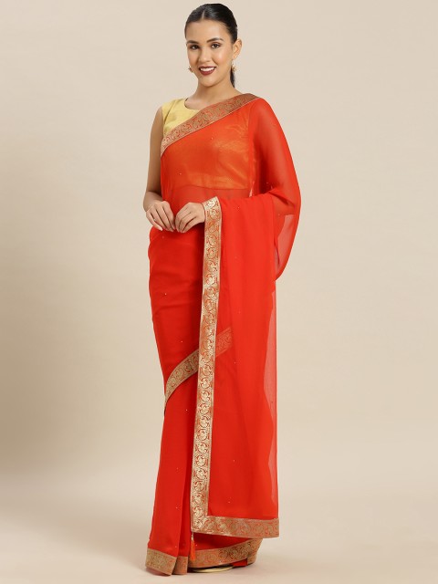 

Mitera Orange Embellished Poly Chiffon Saree