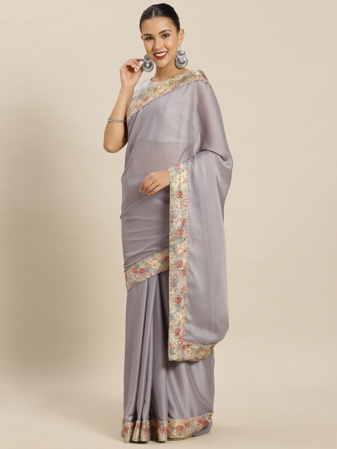 

Mitera Grey Solid Poly Georgette Saree