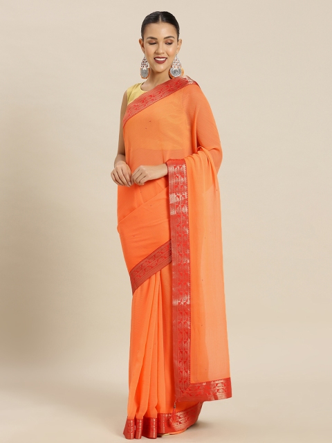 

Mitera Orange Embellished Poly Chiffon Saree