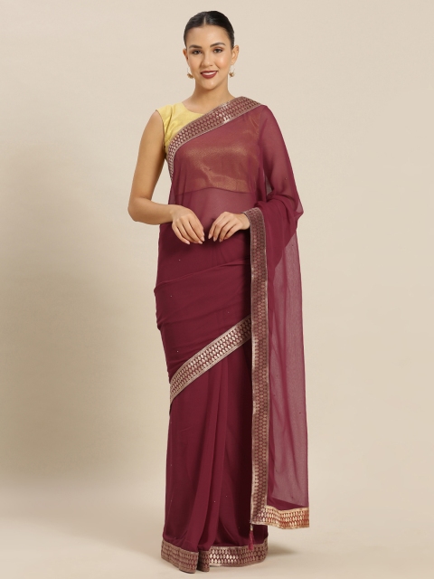 

Mitera Maroon Embellished Poly Chiffon Saree