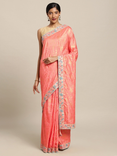 

Mitera Pink Printed Poly Silk Saree