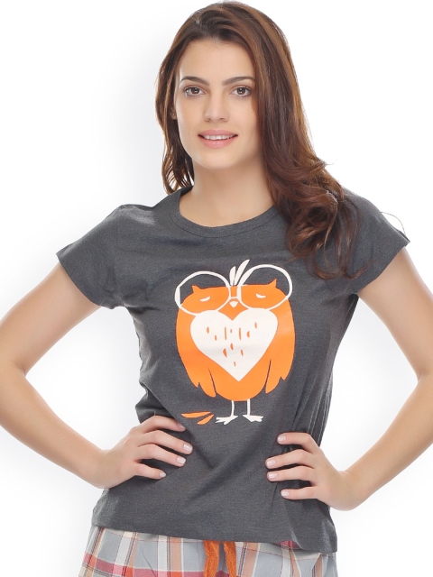 

Clovia Grey Printed Lounge Top