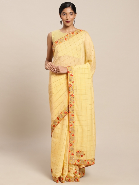 

Mitera Yellow & Red Poly Silk Checked Saree