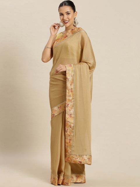 

Mitera Beige Solid Poly Georgette Saree