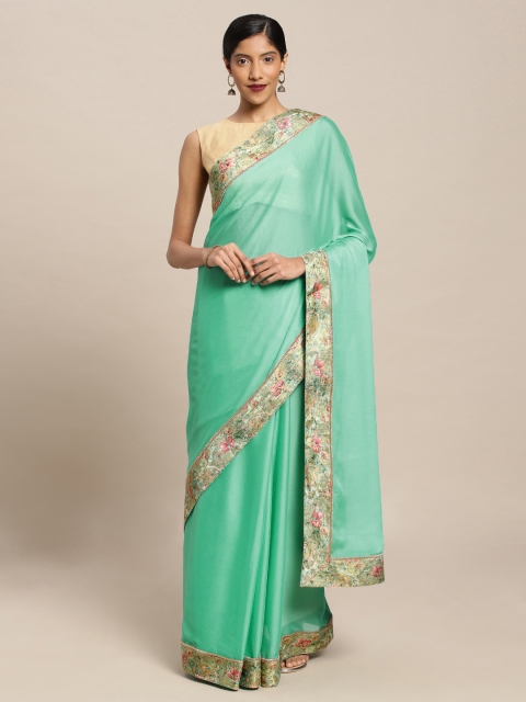 

Mitera Green Solid Poly Georgette Saree