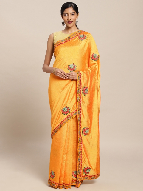 

Mitera Yellow & Red Poly Silk Embroidered Saree