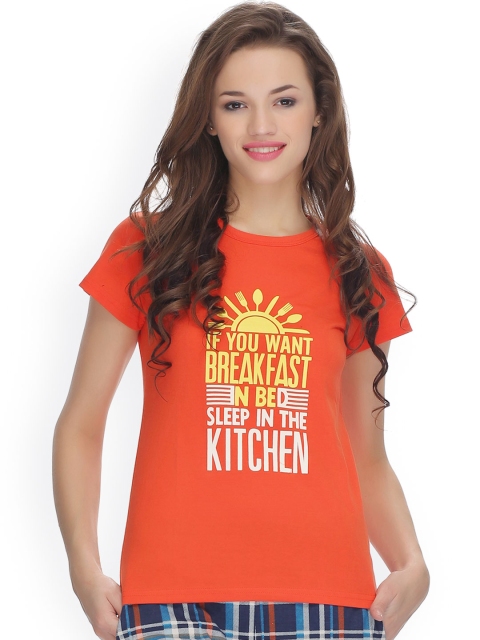 

Clovia Orange Printed Lounge Top