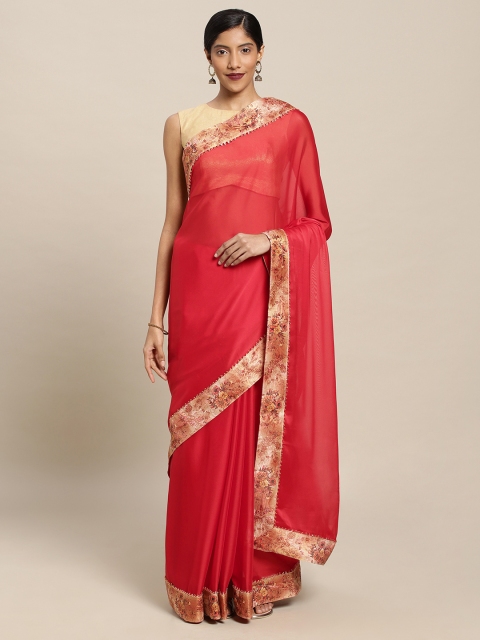 

Mitera Red Solid Poly Georgette Saree