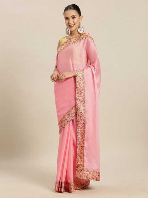 

Mitera Pink Solid Poly Georgette Saree